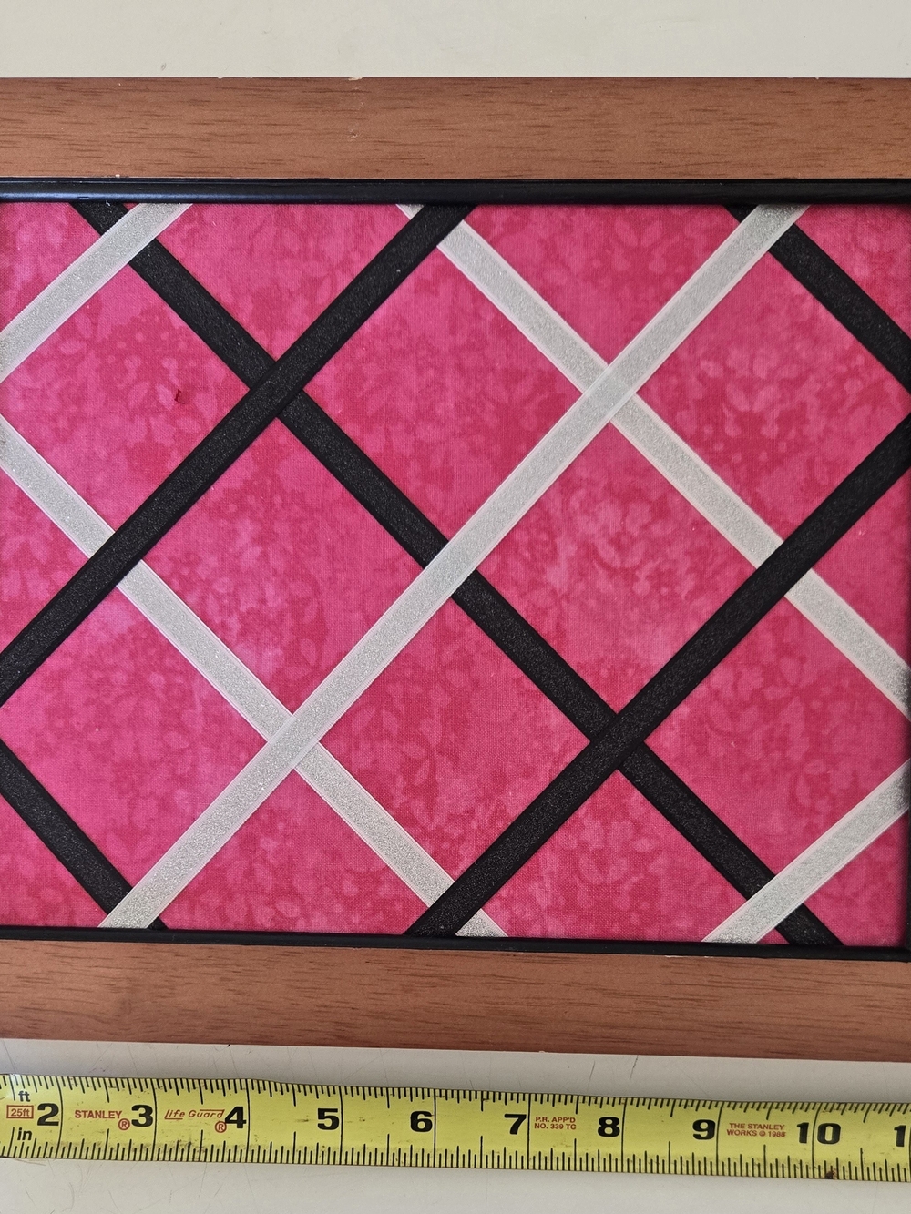 NEW Handcrafted French Letter Memo Board Pink Fabric w/ Black White Ribbon